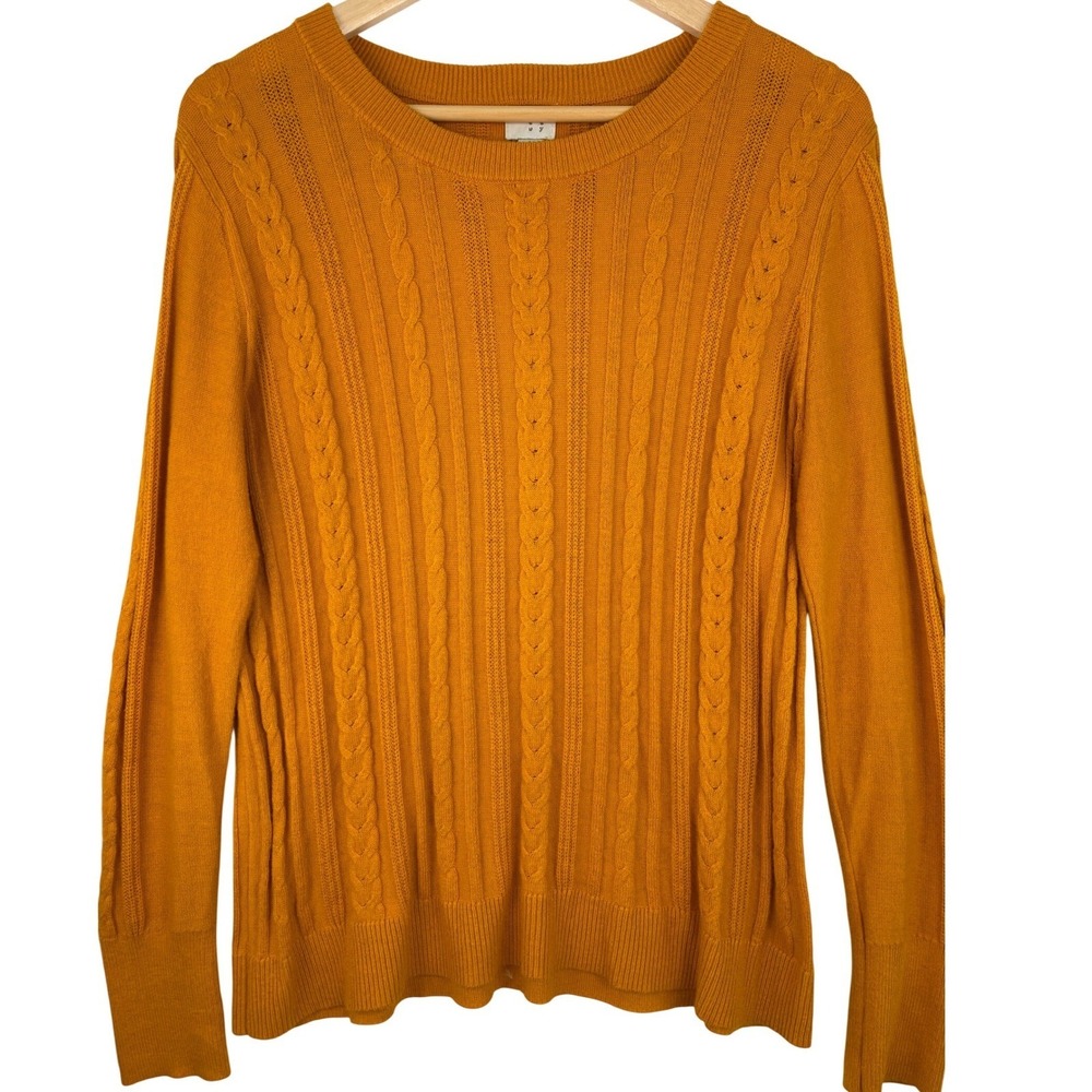 a new day Mustard Cable Knit Sweater Women's Large Cotton Blend Cozy Fall - Picture 3 of 7